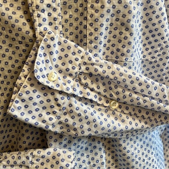 Gap Classic White Long Sleeve Patterned with Blue Circles Collared Top Size L - Picture 10 of 12